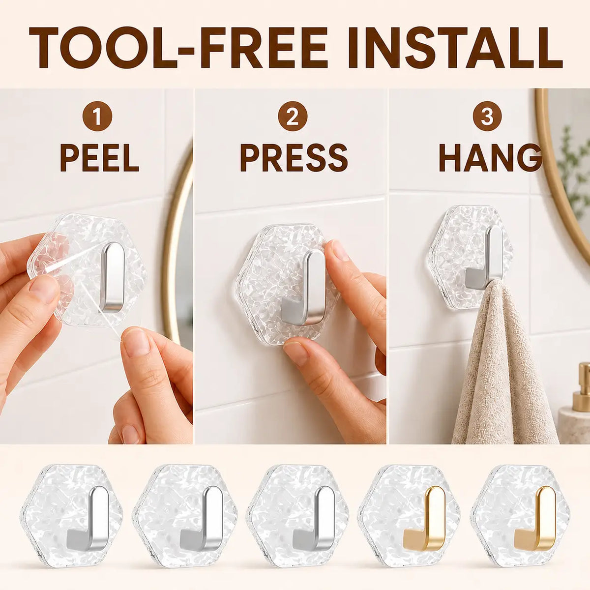 Luxury Crystal Self-Adhesive Wall Hooks – No Drilling Heavy Duty Adhesive Holders