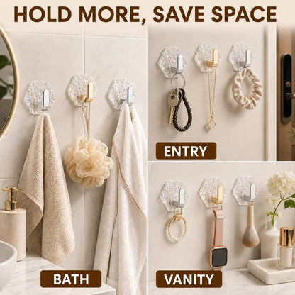 Luxury Crystal Self-Adhesive Wall Hooks – No Drilling Heavy Duty Adhesive Holders